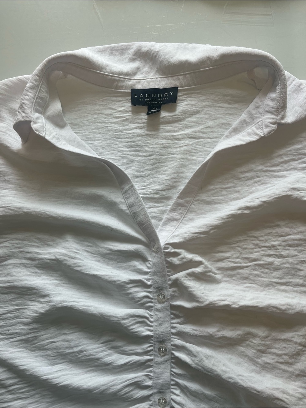 Laundry By Shelli Segal White Button-Front Ruched Blouse